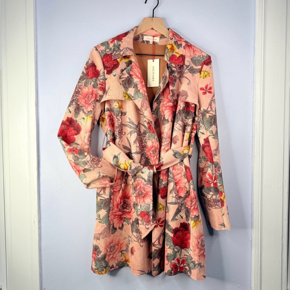 Anthropologie Solitaire Floral Pink Trench Coat